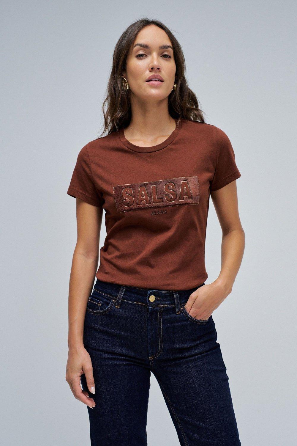 T-Shirt With Branding&nbsp;, Brown, medium