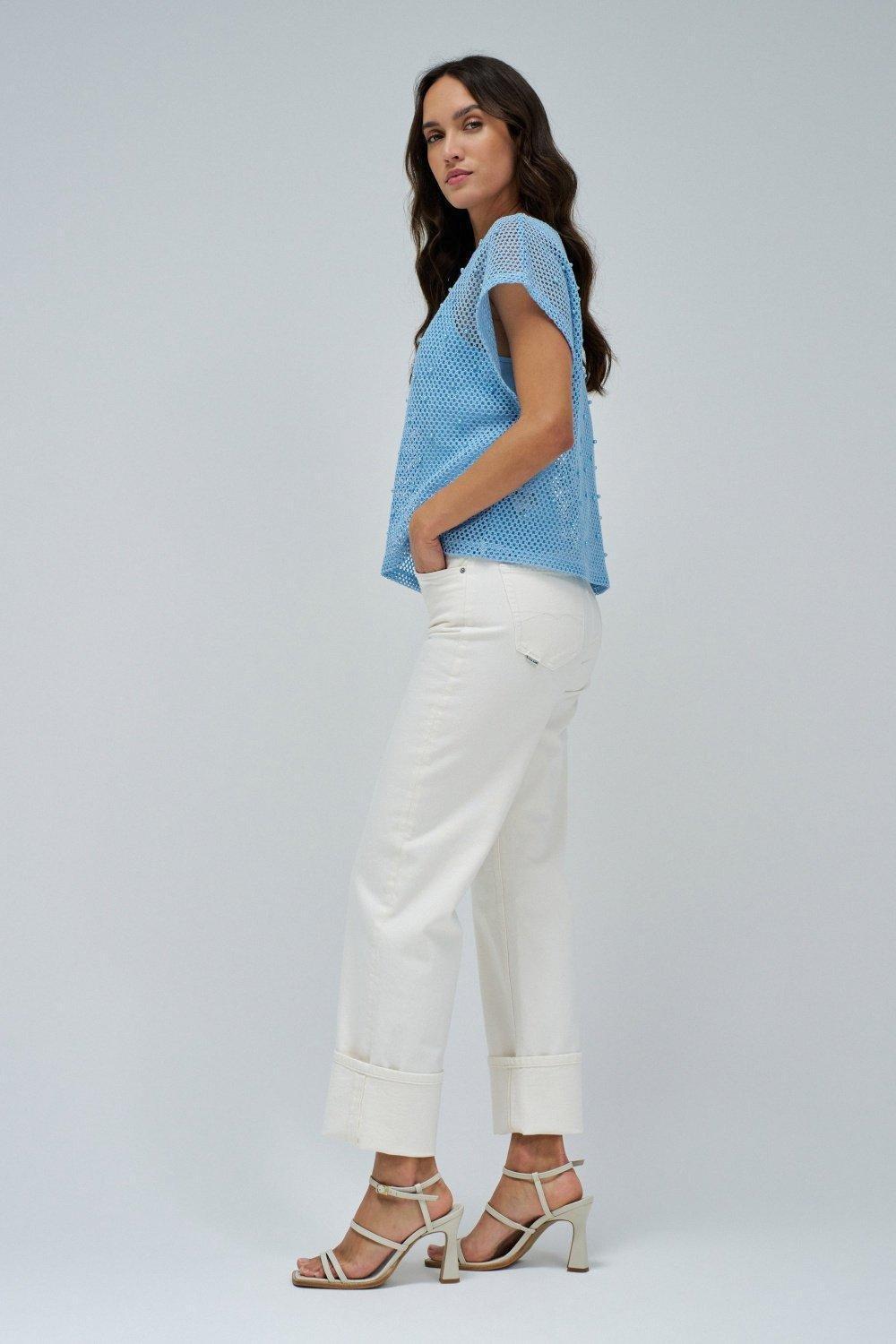 Blue T-Shirt In Crochet, , large image number 2