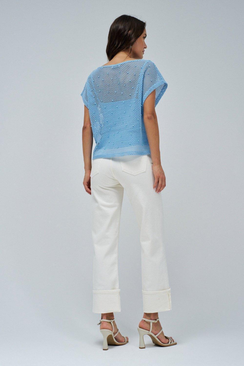 Blue T-Shirt In Crochet, , large image number 3