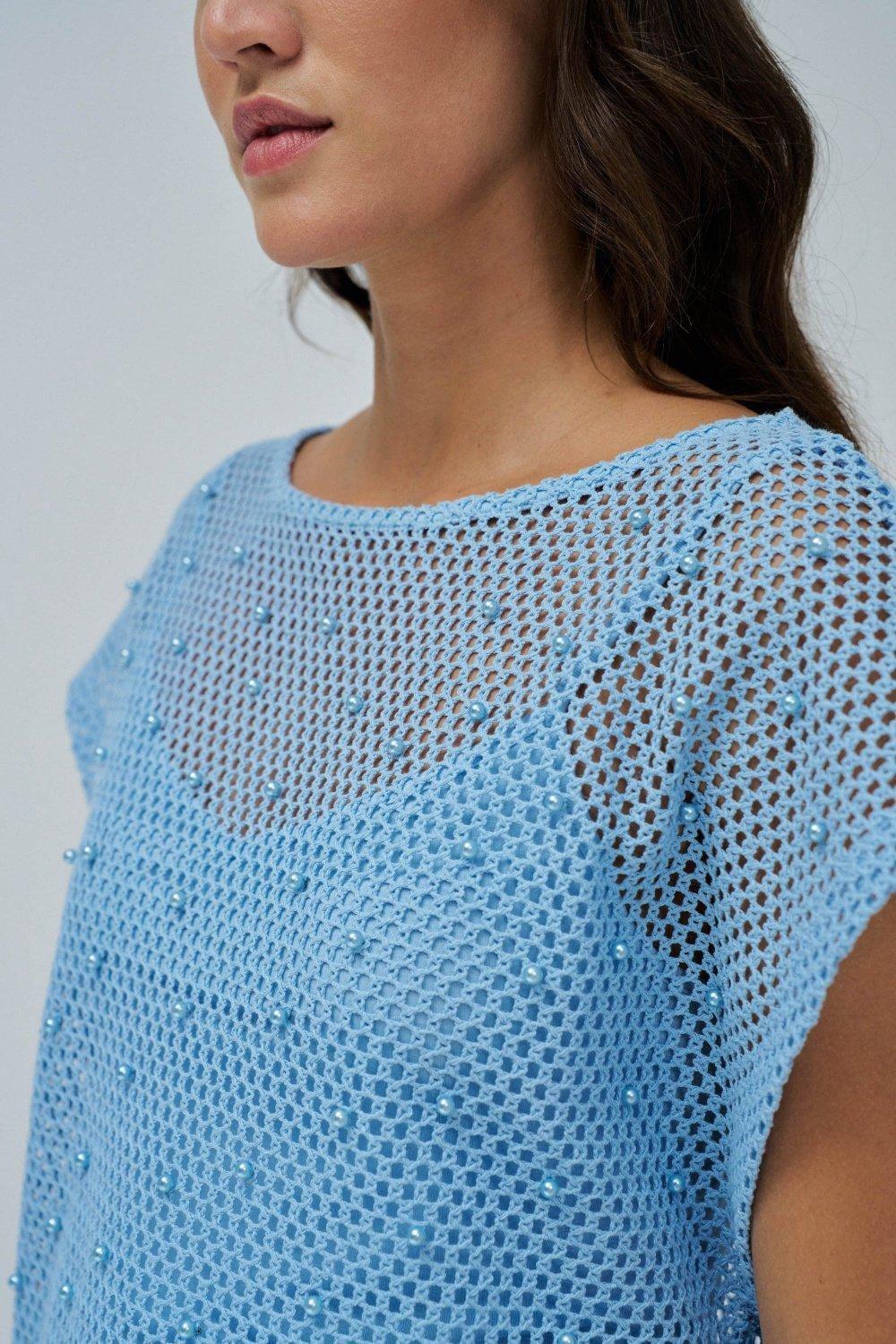 Blue T-Shirt In Crochet, , large image number 4