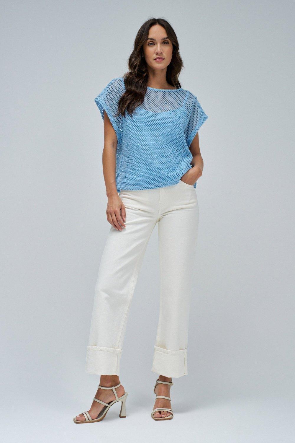 T-Shirt In Crochet , Blue, medium