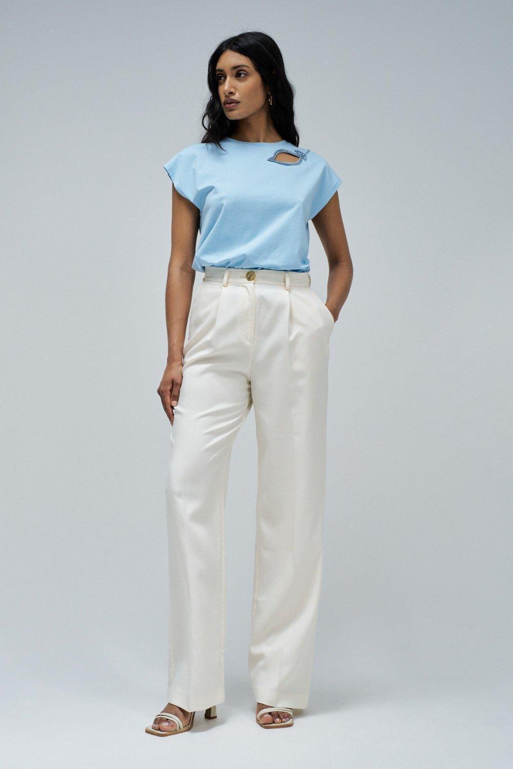 Blue T-Shirt With Cutout At The Chest, , large image number 1