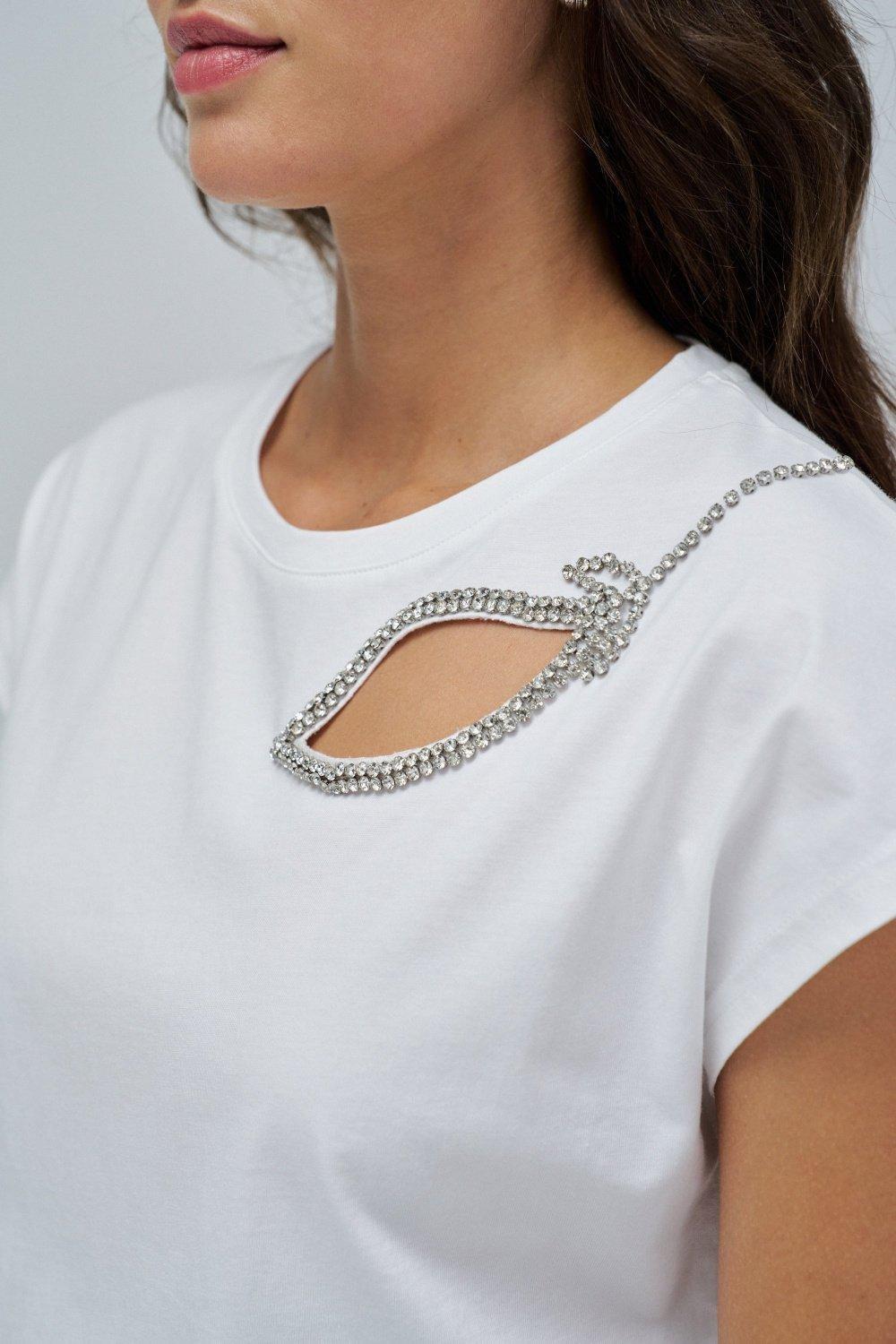 T-Shirt With Chest Cutout , White, large image number 4