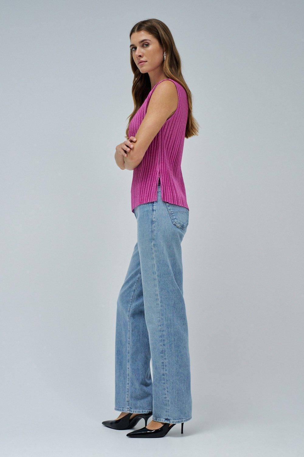 Pleated Top With Belt , Dark Pink, large image number 2