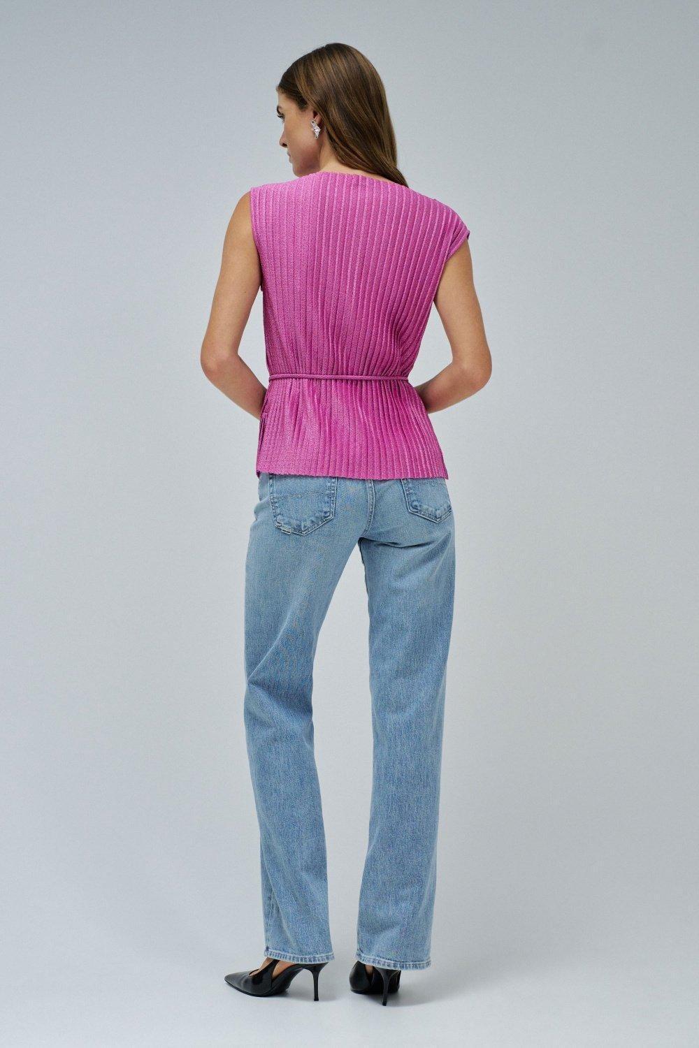 Pleated Top With Belt&nbsp;, Dark Pink, large image number 3