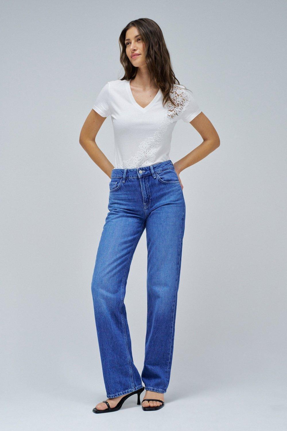 White T-Shirt With Lace, Pearl, large image number 1