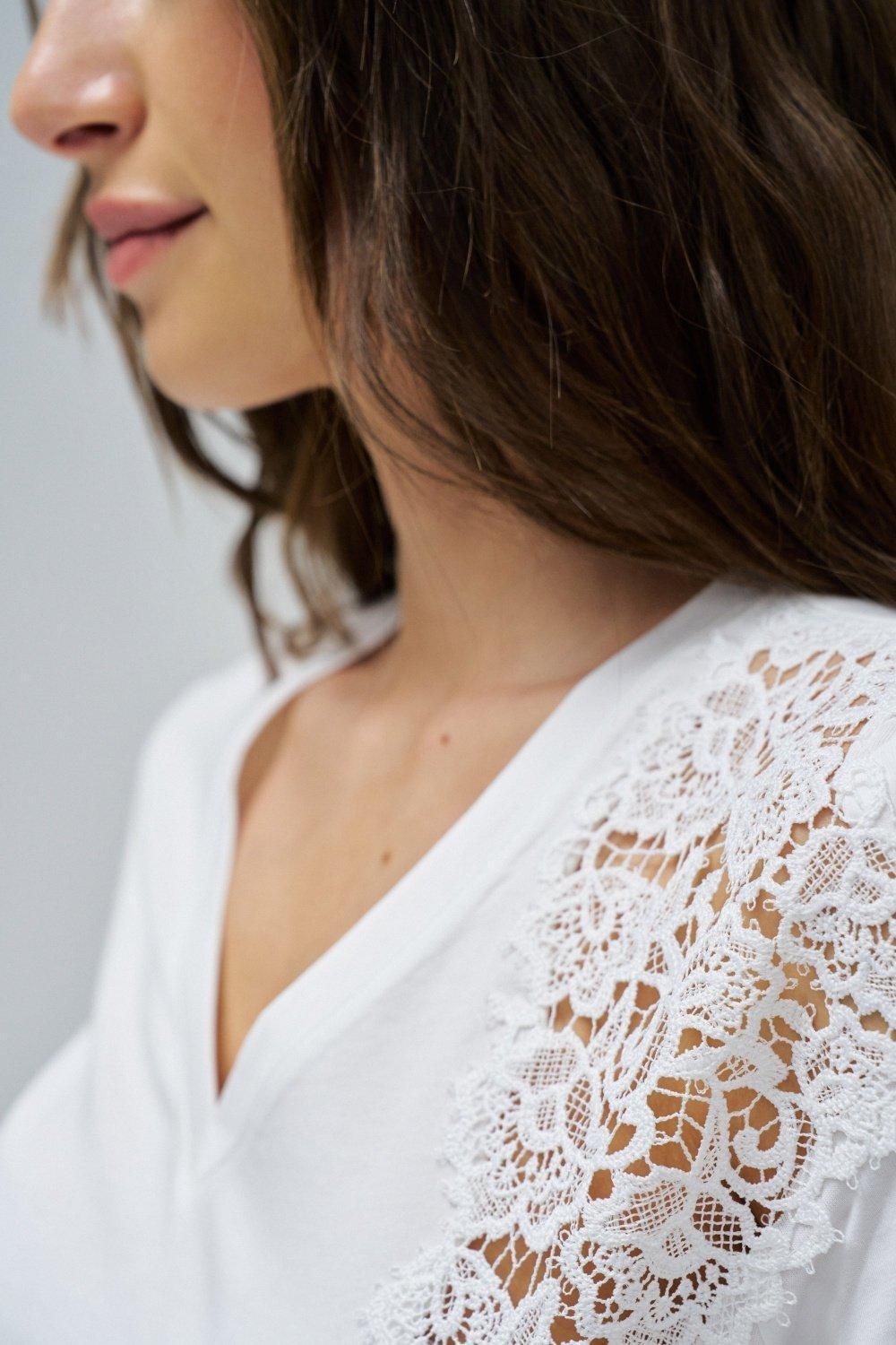 White T-Shirt With Lace, Pearl, large image number 4