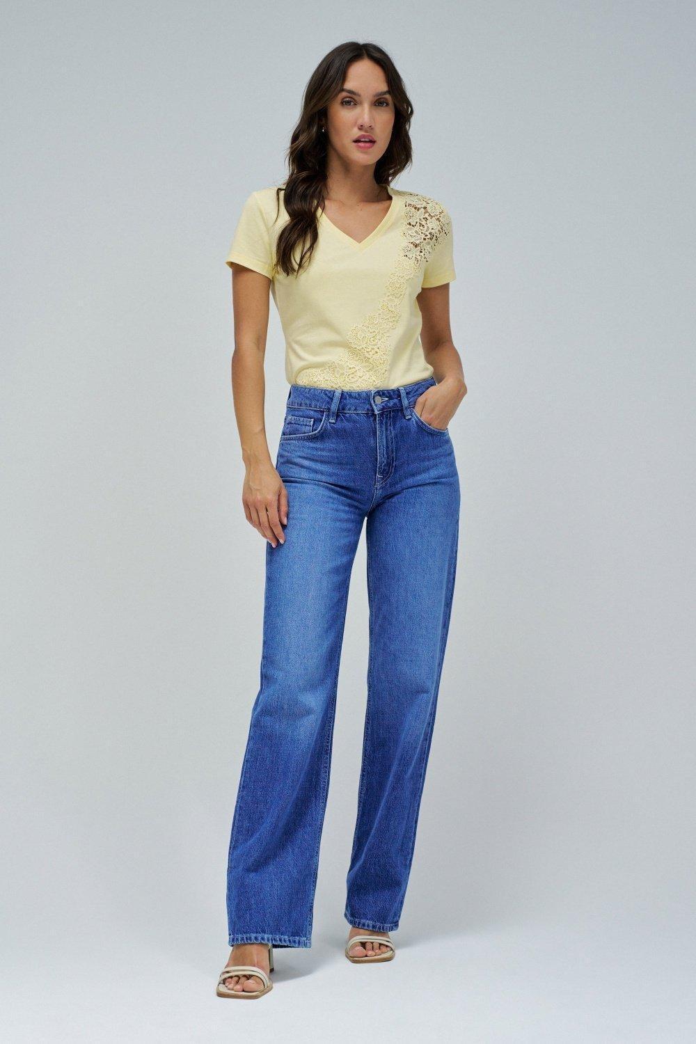 White T-Shirt With Lace, Yellow, large image number 1