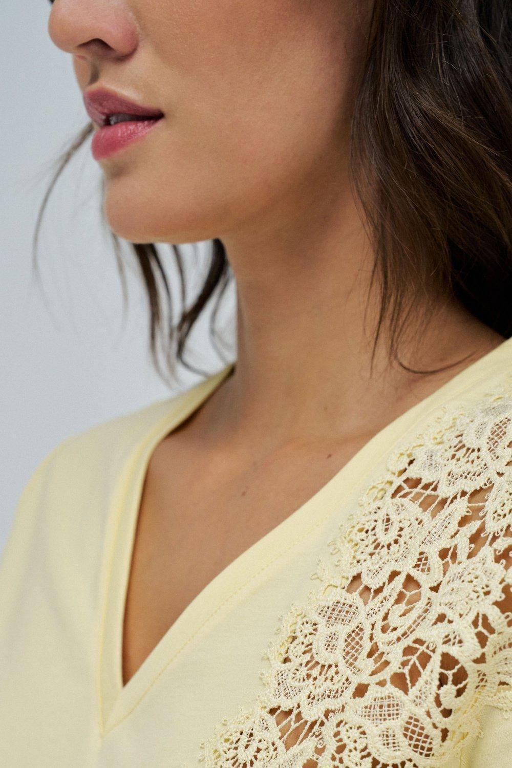 White T-Shirt With Lace, Yellow, large image number 4