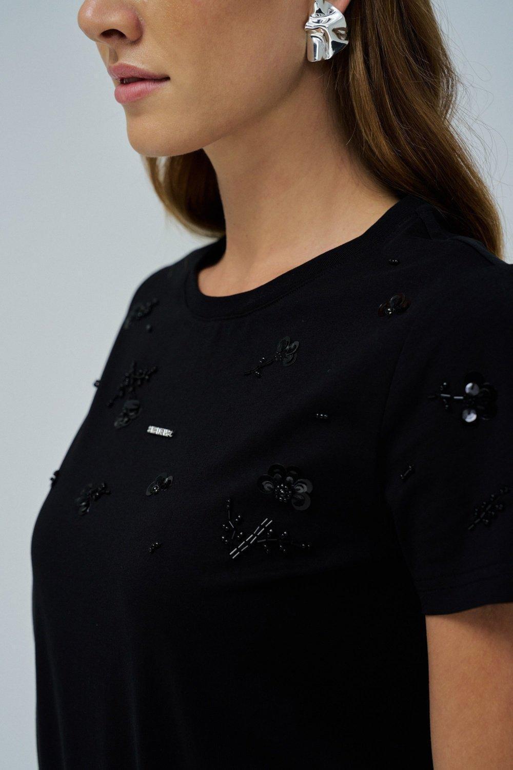 Flower Beads And Sequins T-Shirt&nbsp;, Black, large image number 4