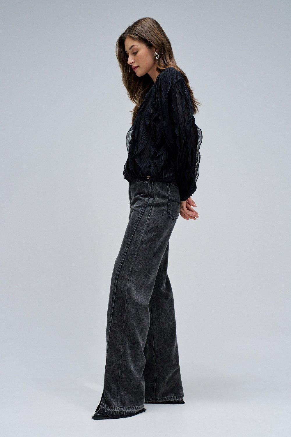 Ruffled Blouse, Black, medium