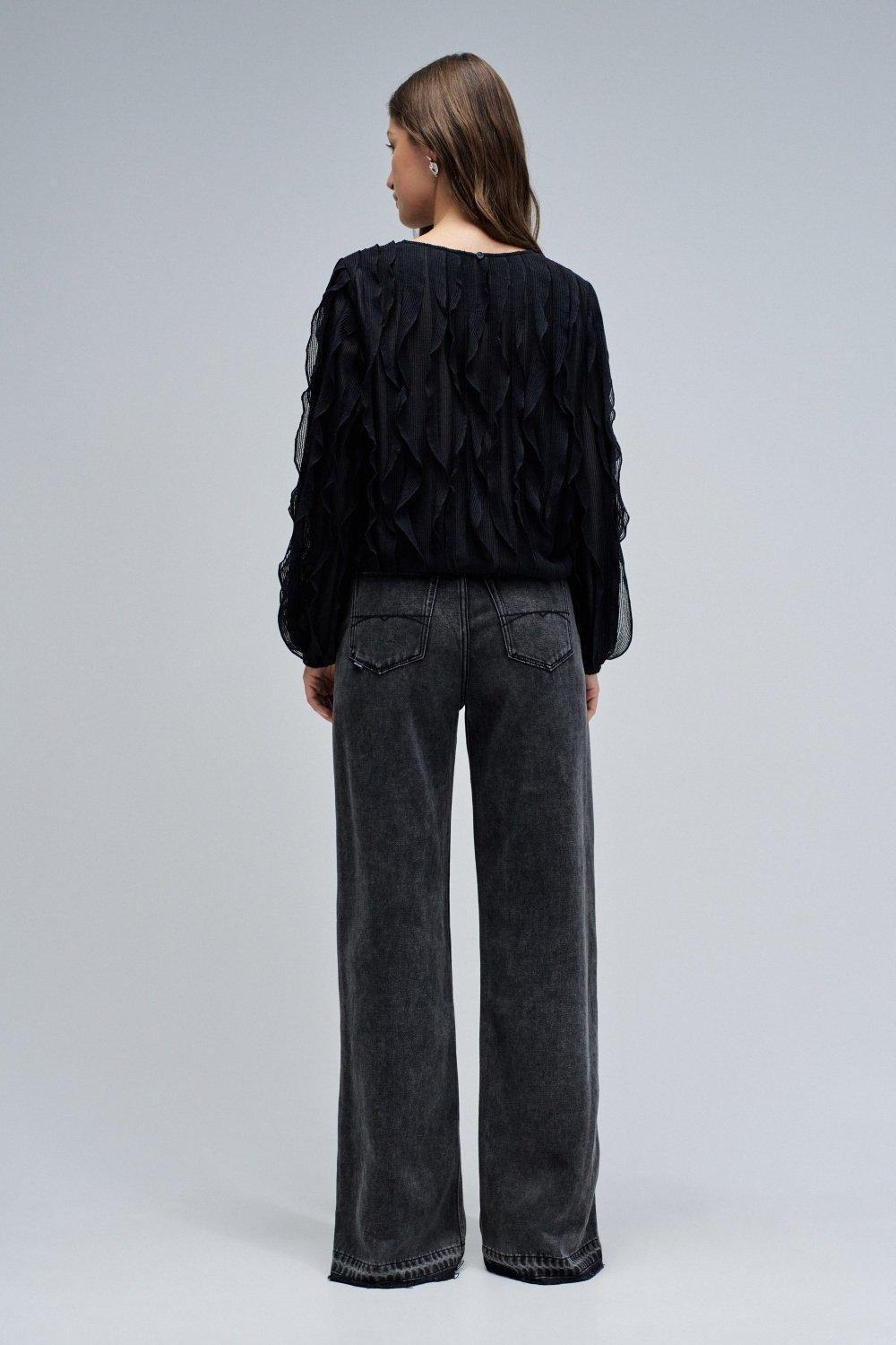 Ruffled Blouse, Black, large image number 3