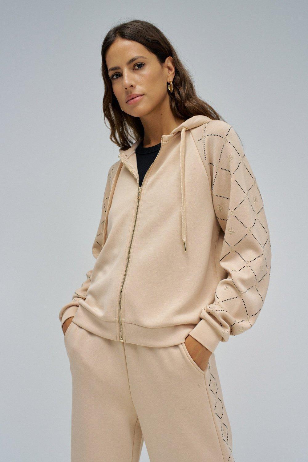 Hoodie With Zip, Beige, large image number 0