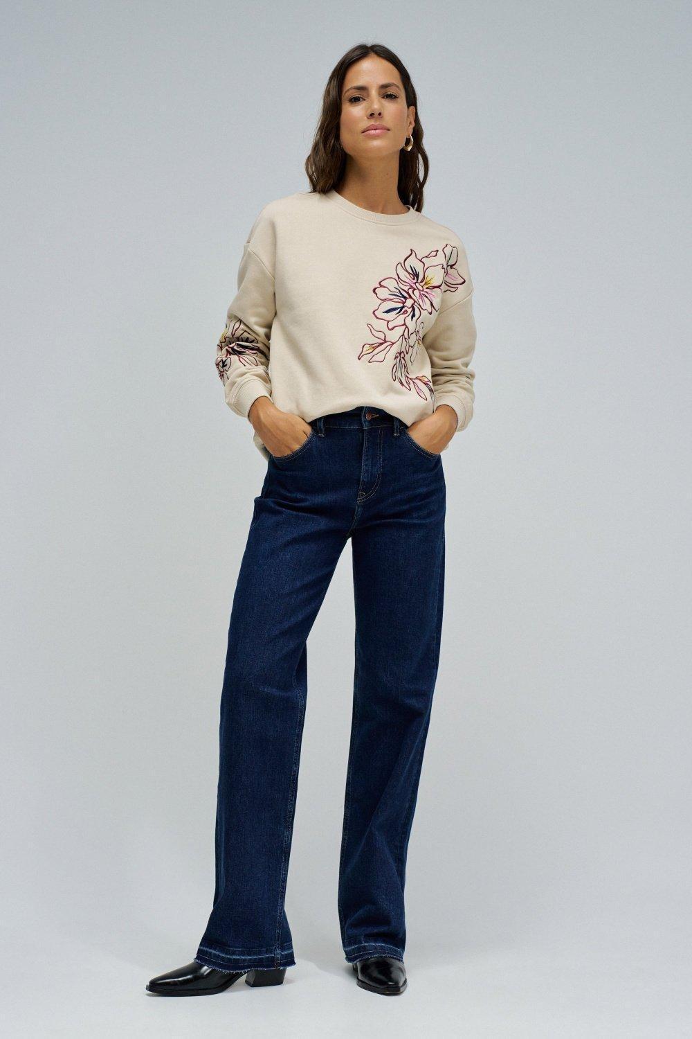 Sweatshirt With Floral Embroidery, Pearl, medium