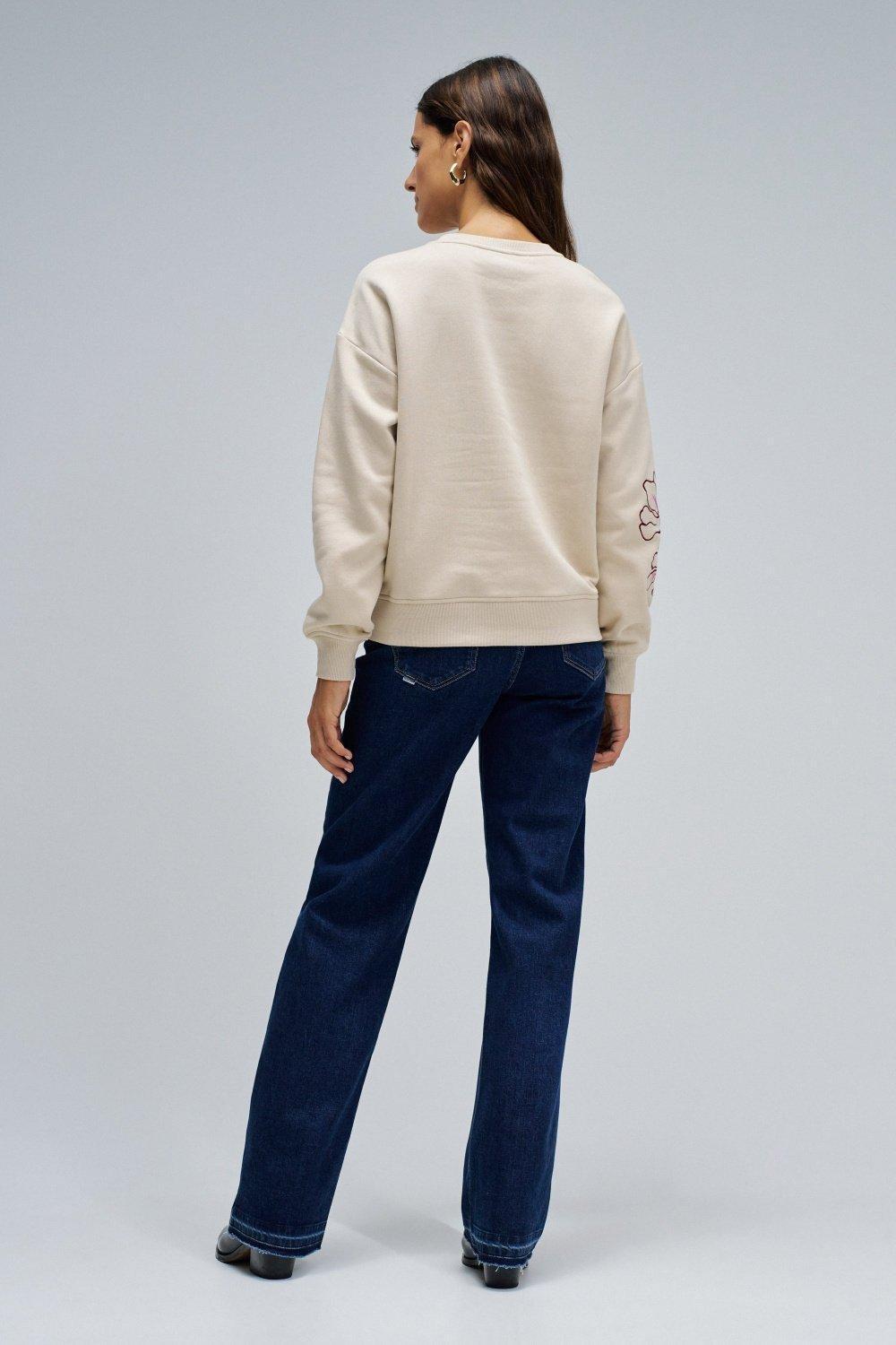 Sweatshirt With Floral Embroidery, Pearl, large image number 3