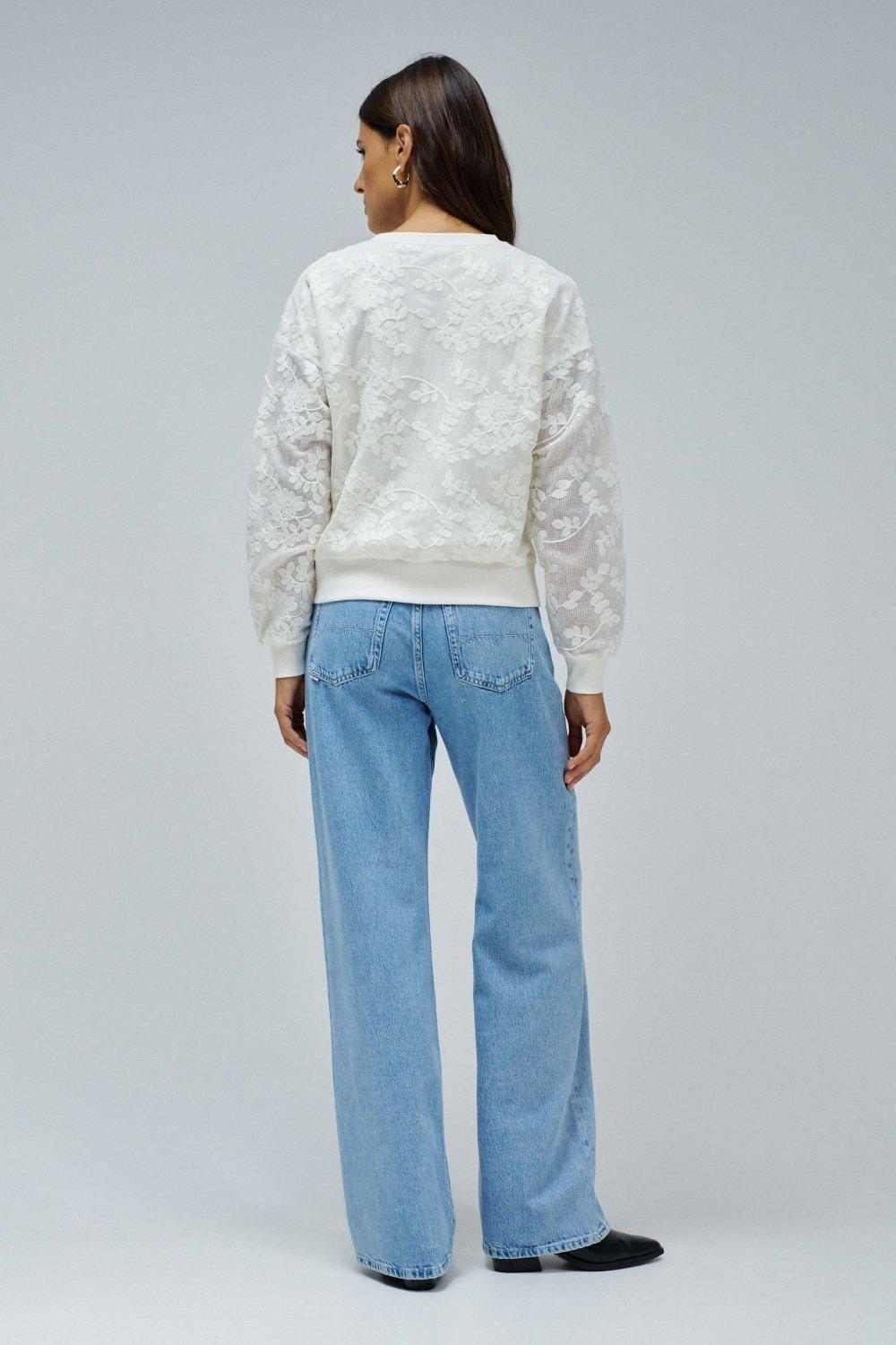 SWEATSHIRT WITH FLORAL EMBROIDERY, Cream, large image number 3
