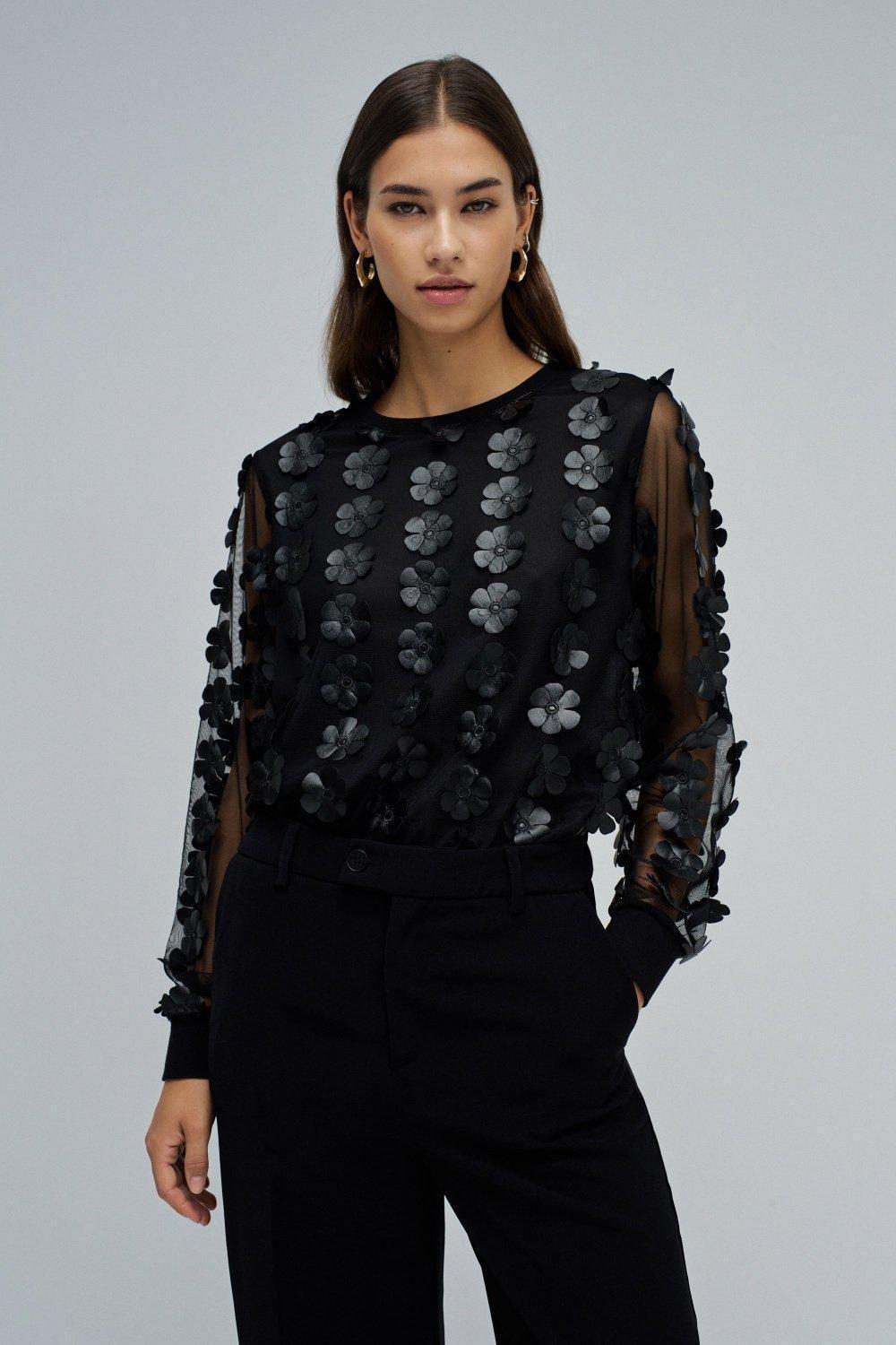 Sweater With Three-Dimensional Effect, Black, medium