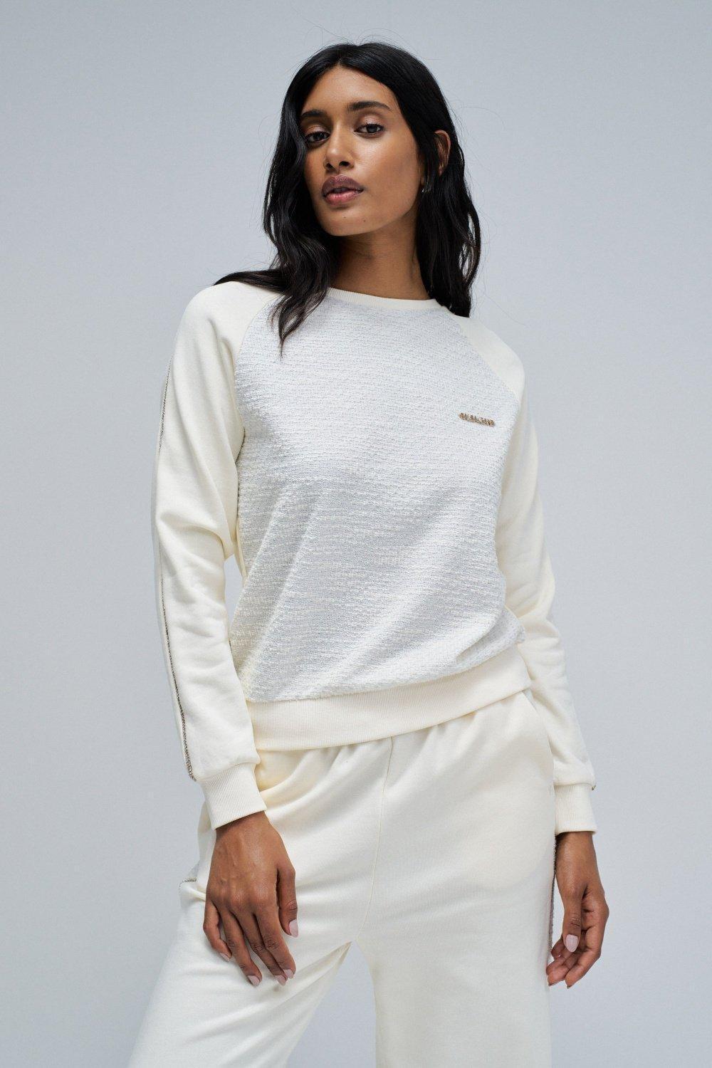 Sweatshirt In Tweed, Pearl, medium