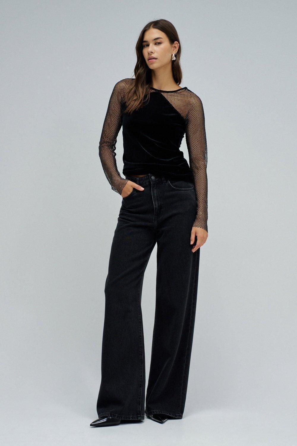 Velvet Sweater With Sparkles, Black, medium