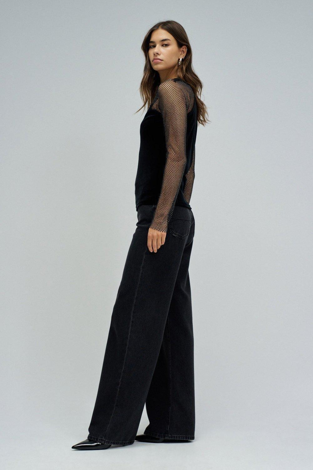 Velvet Sweater With Sparkles, Black, medium