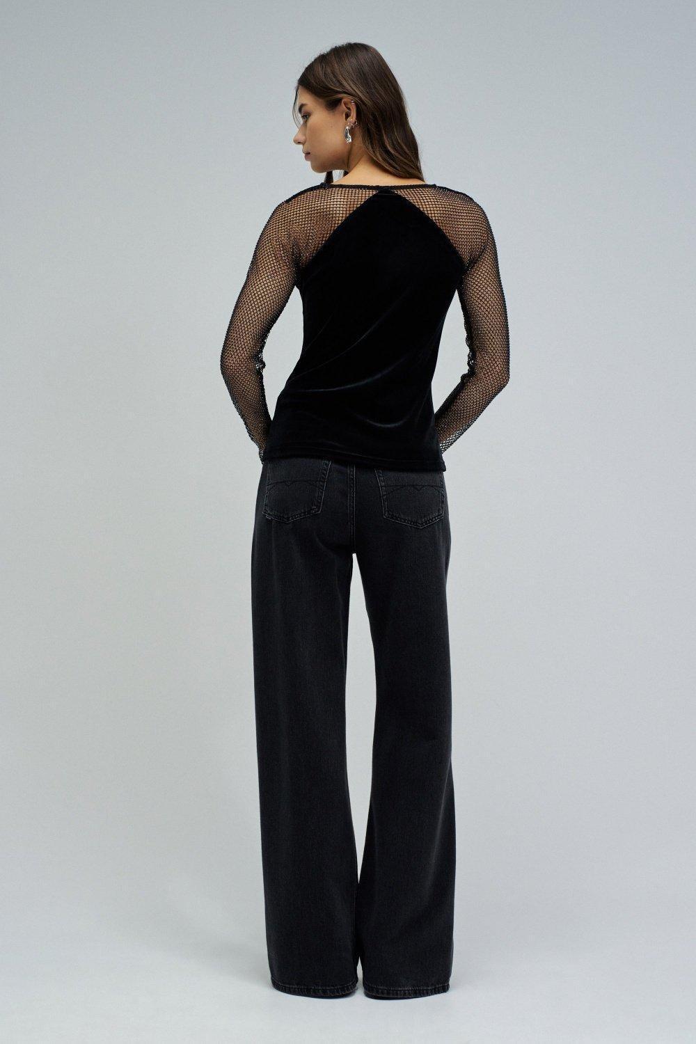 Velvet Sweater With Sparkles, Black, large image number 3