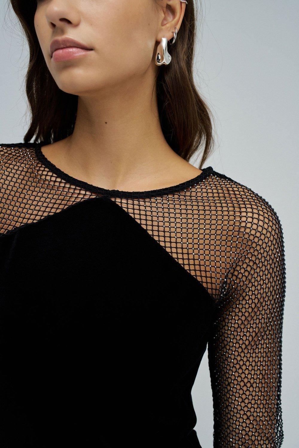 Velvet Sweater With Sparkles, Black, large image number 4