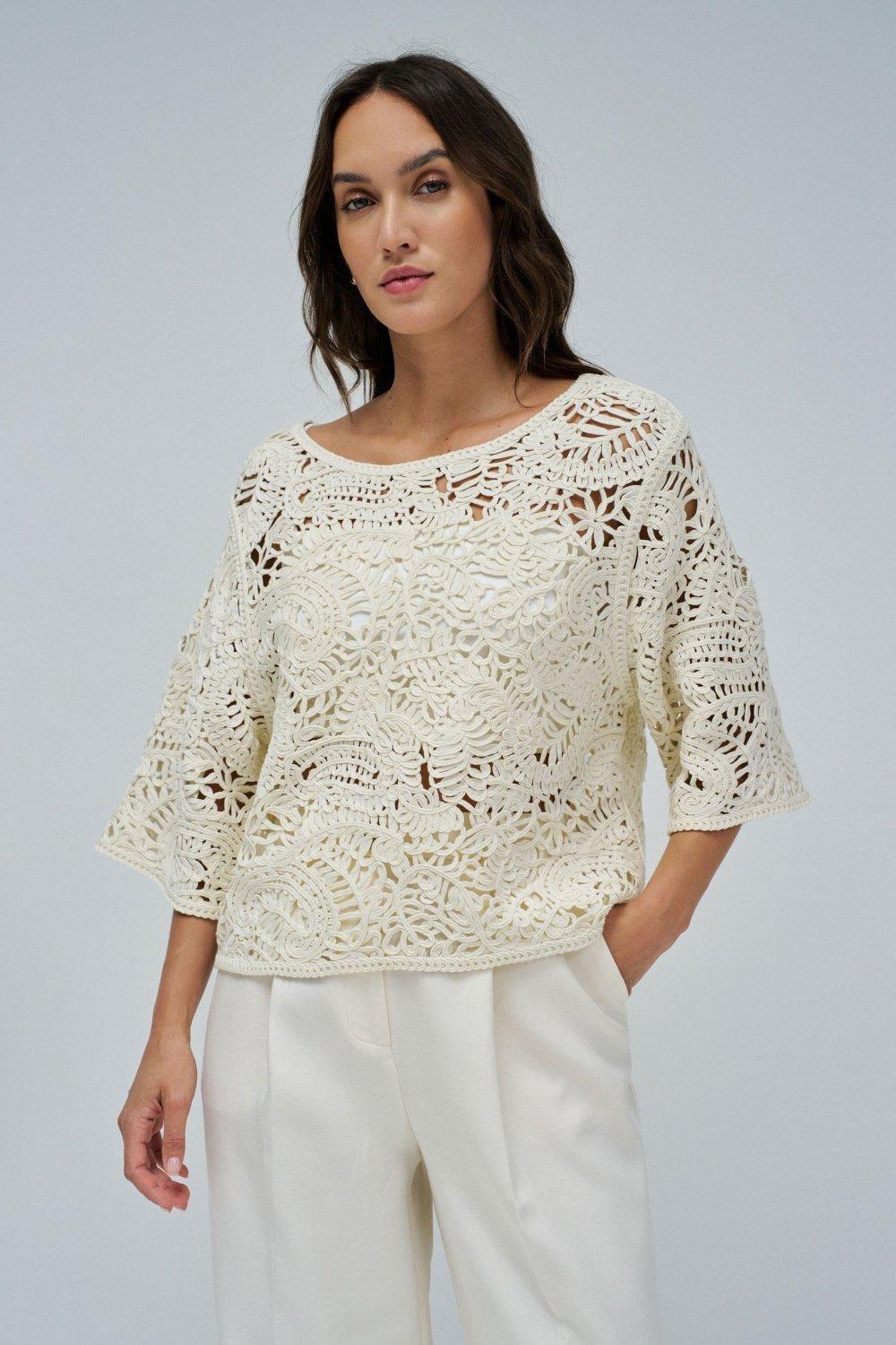 Beige Crochet Jumper, , large image number 0