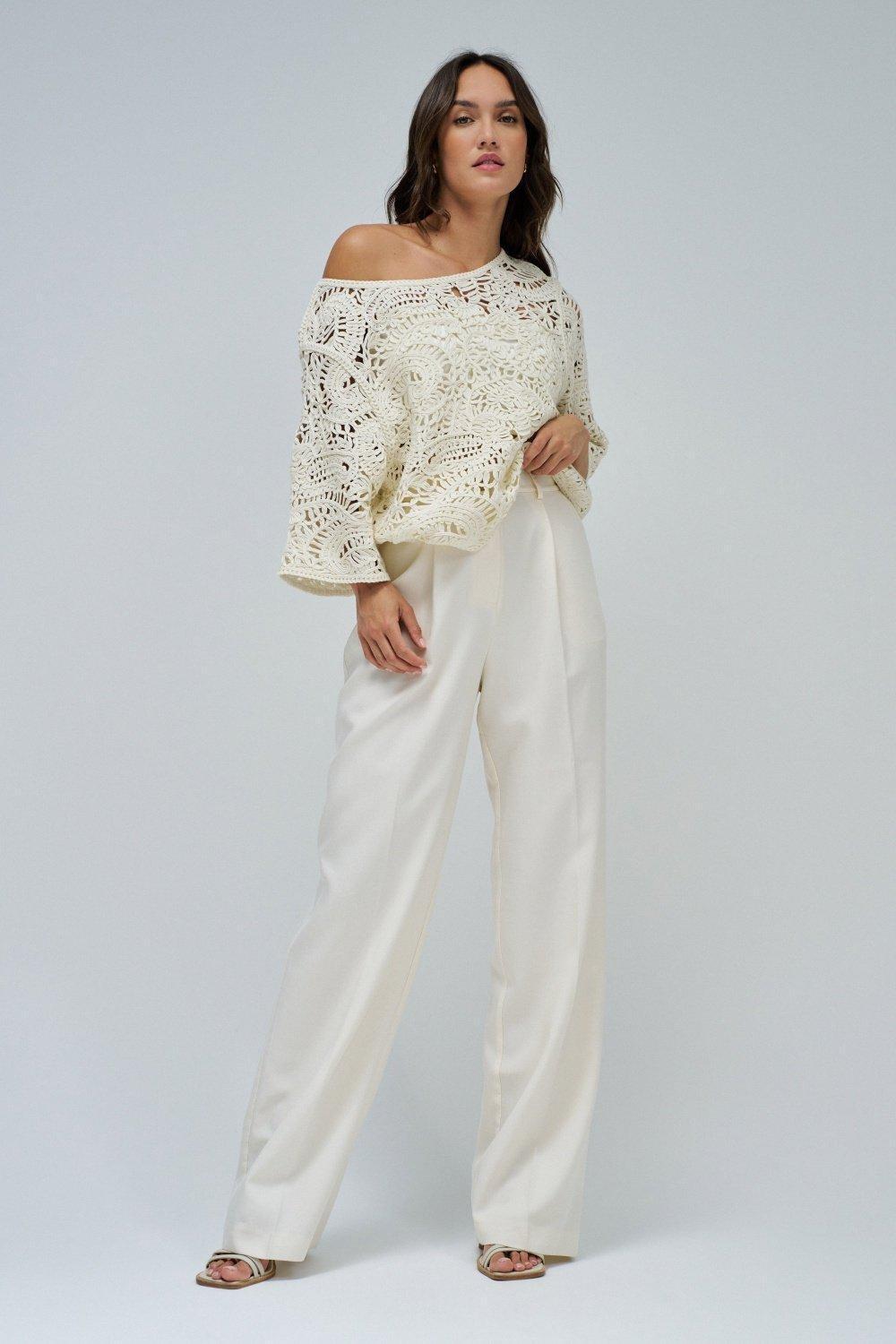 Crochet Jumper , Beige, medium