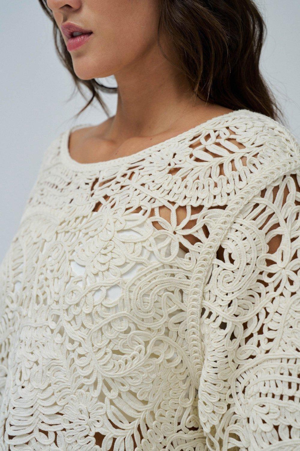 Crochet Jumper , Beige, large image number 4