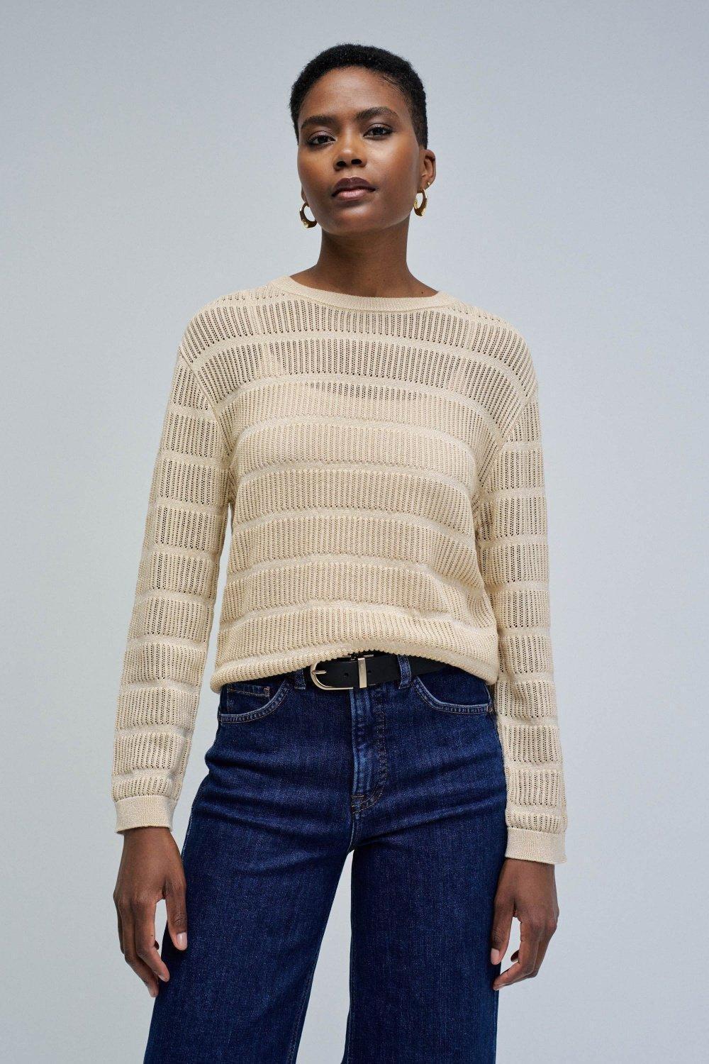 MEDIUM PEARL V1 KNIT SWEATER WITH SHINE, , medium