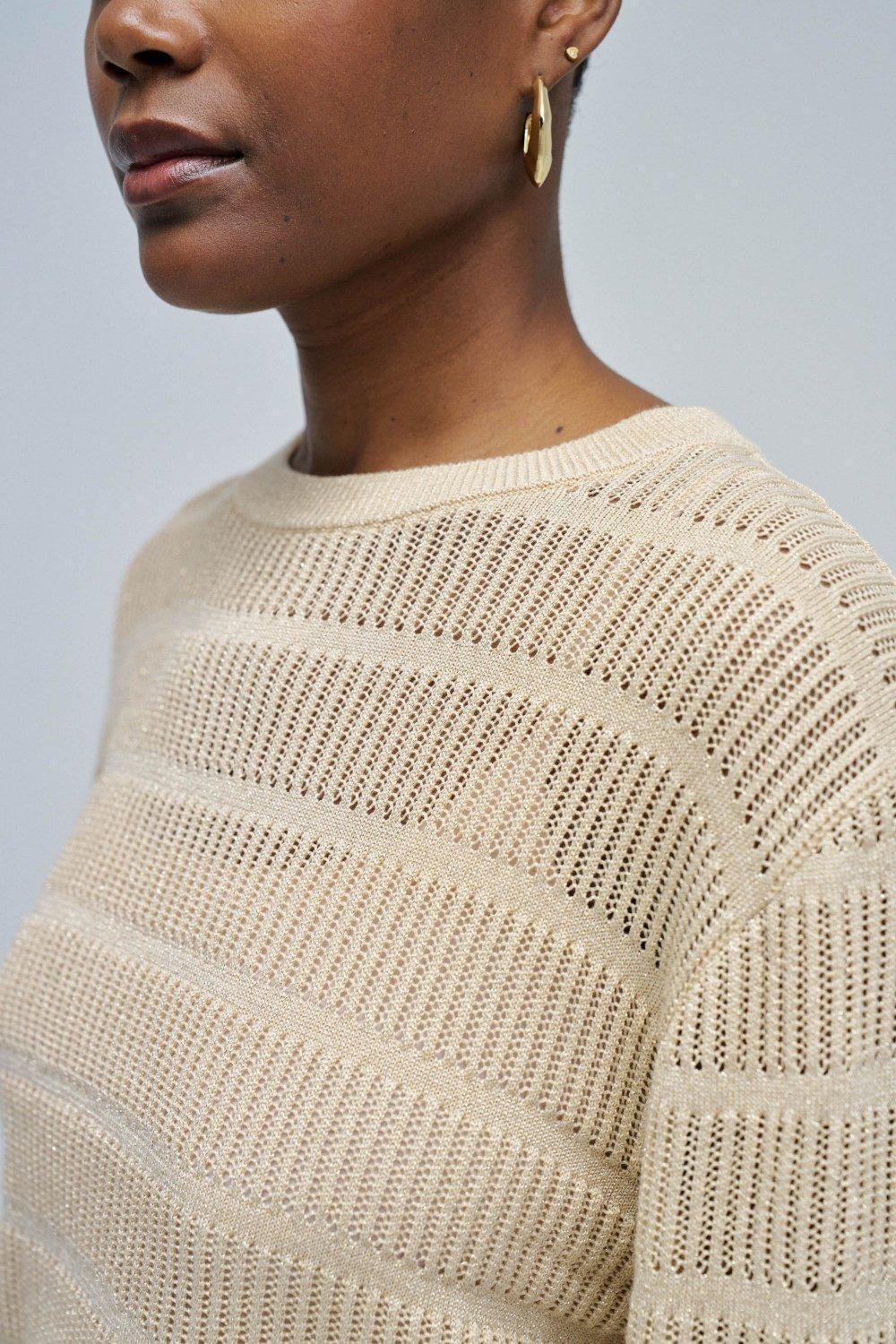 Knit Sweater With Shine, Gold, large image number 4
