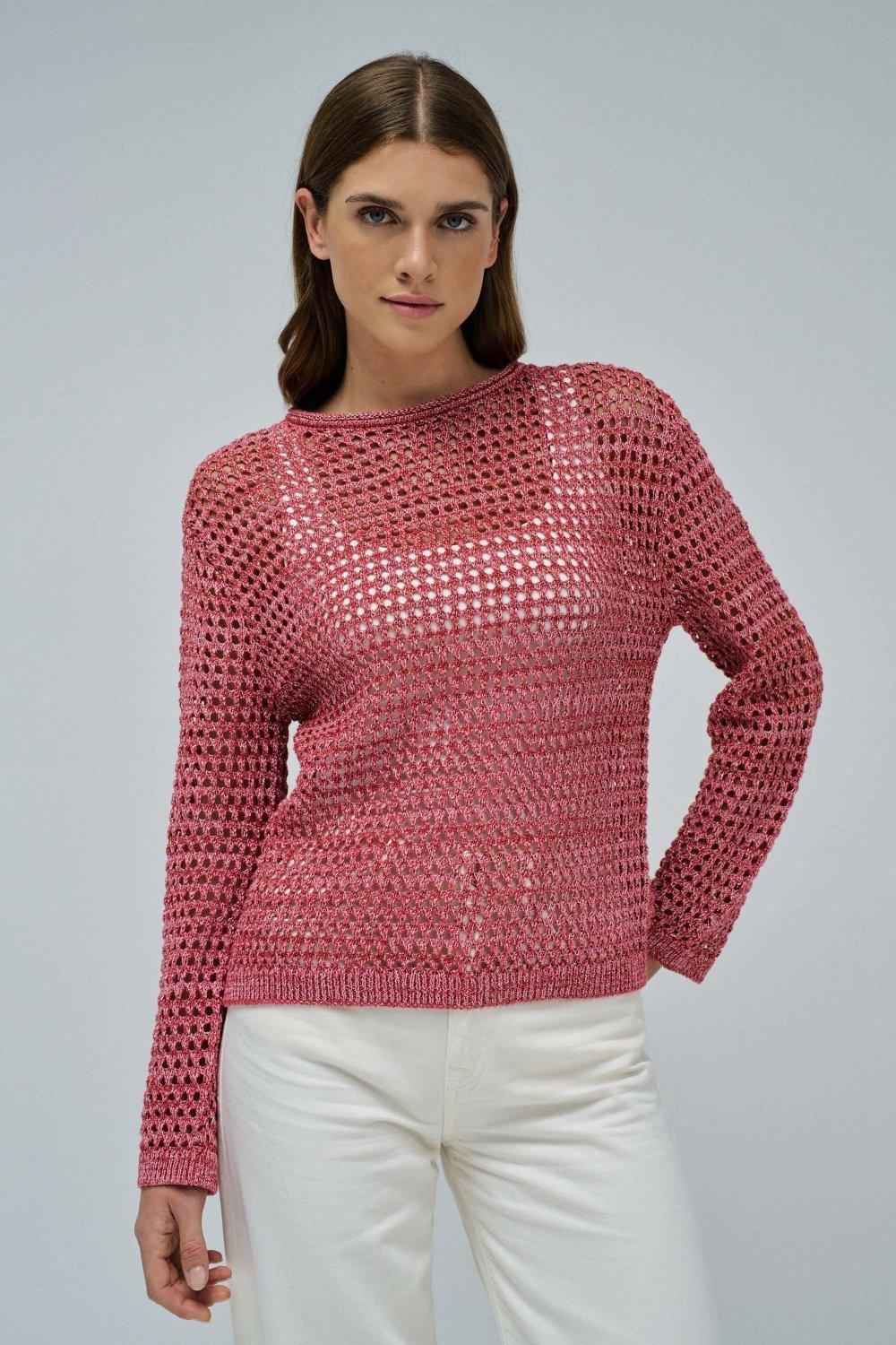 Knit Sweater With Shine, Pink, large image number 0