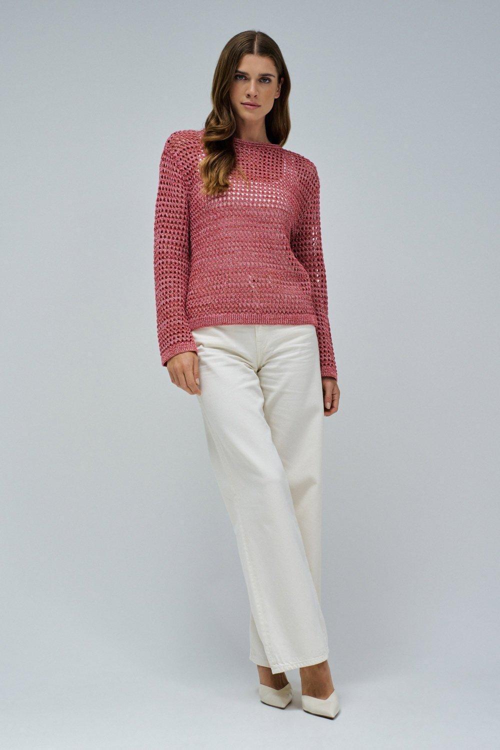 Knit Sweater With Shine, Pink, large image number 1