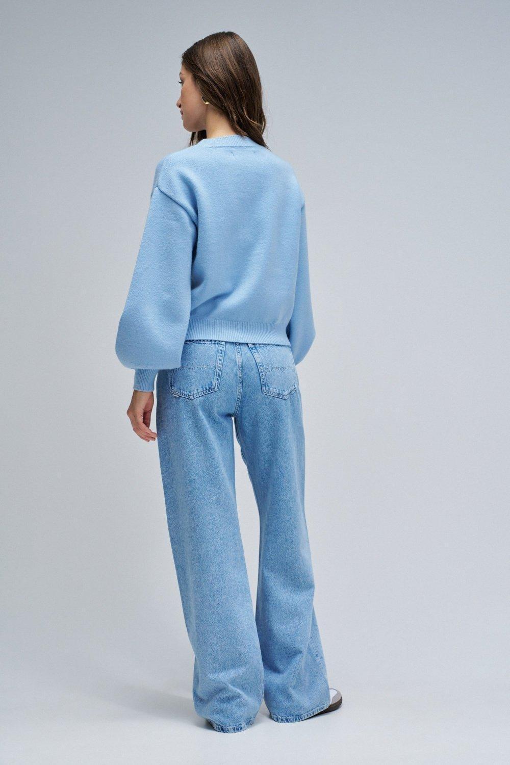 Knit Sweater With Pearls, Blue, large image number 3