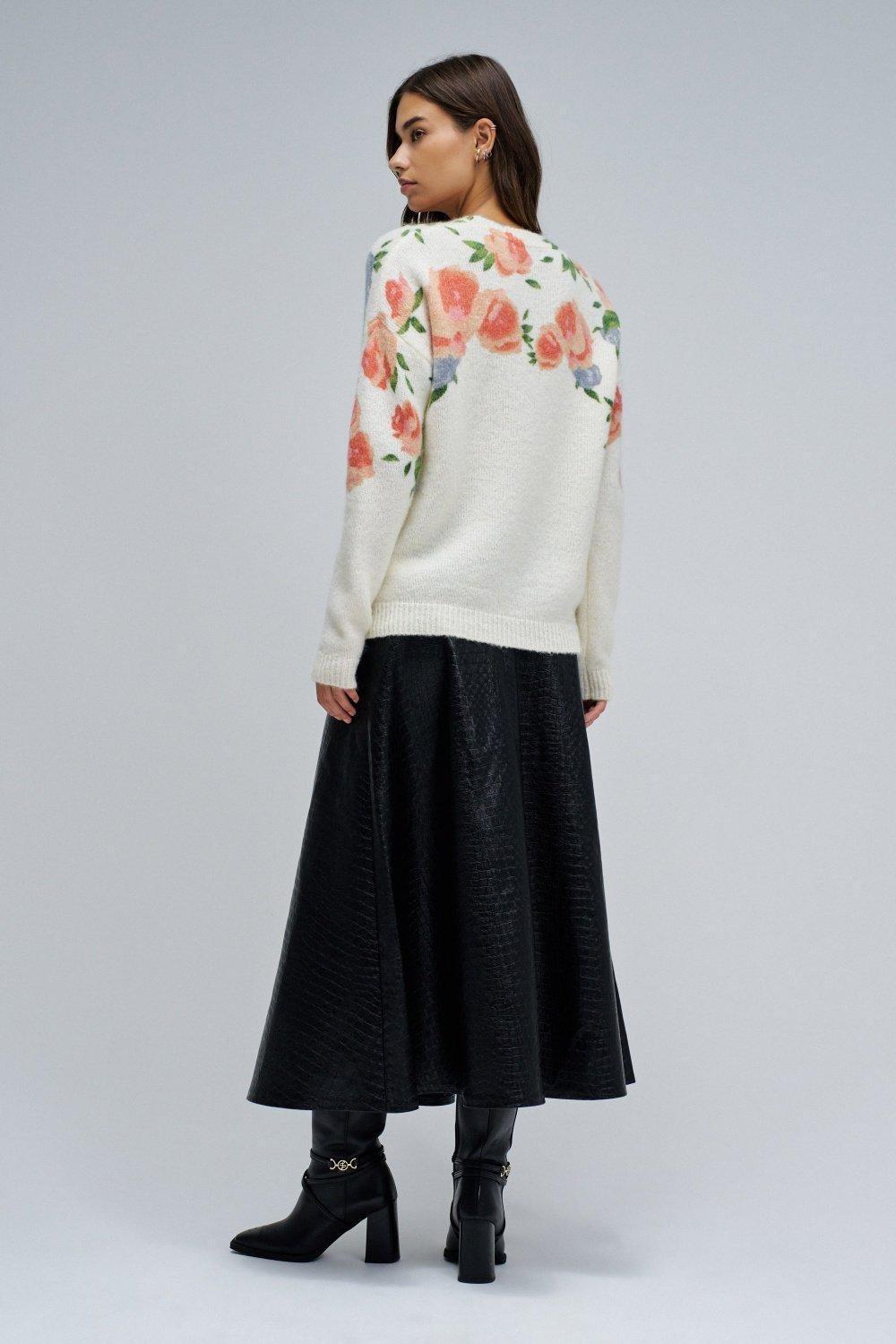 Wool And Mohair Jumper With Floral Print, Pearl, large image number 3