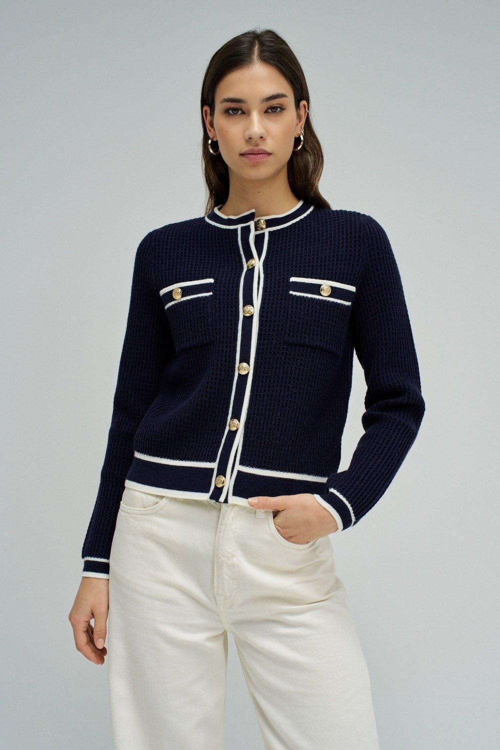Cardigan With Gold Buttons, Blue, large image number 0