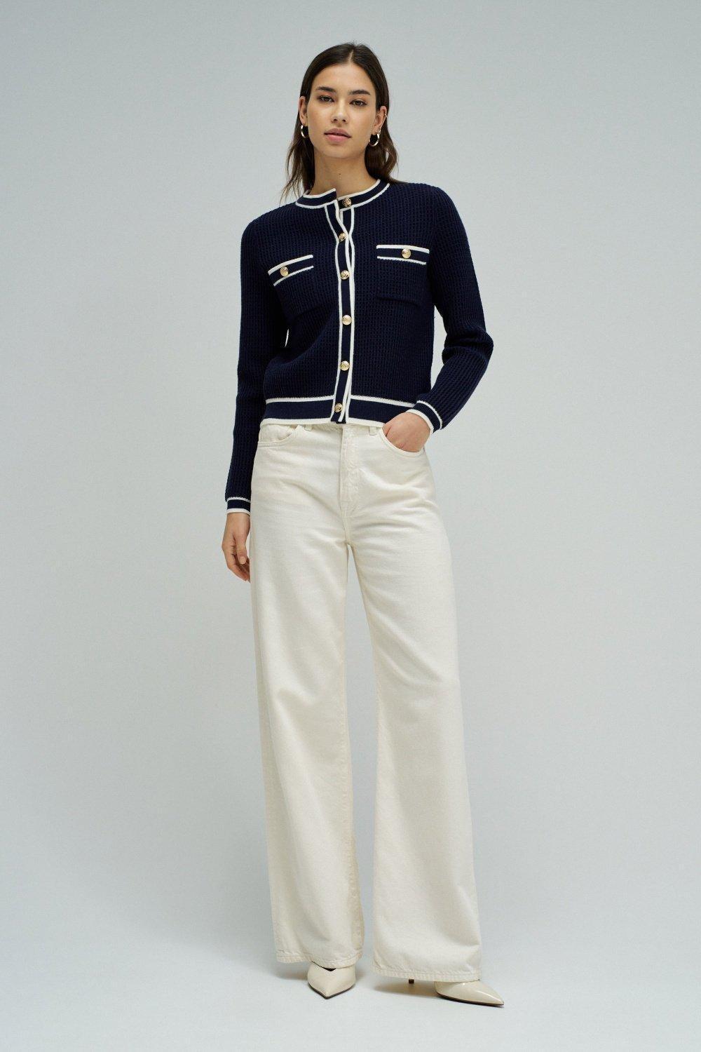 Cardigan With Gold Buttons, Blue, medium