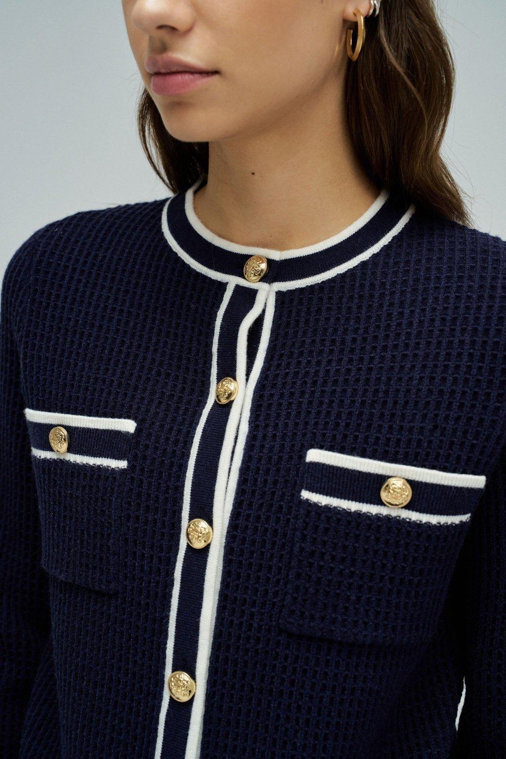 Cardigan With Gold Buttons, Blue, large image number 4