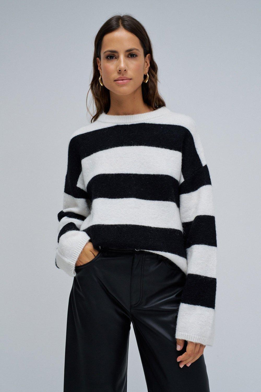 Wool And Mohair Striped Jumper, Black, medium