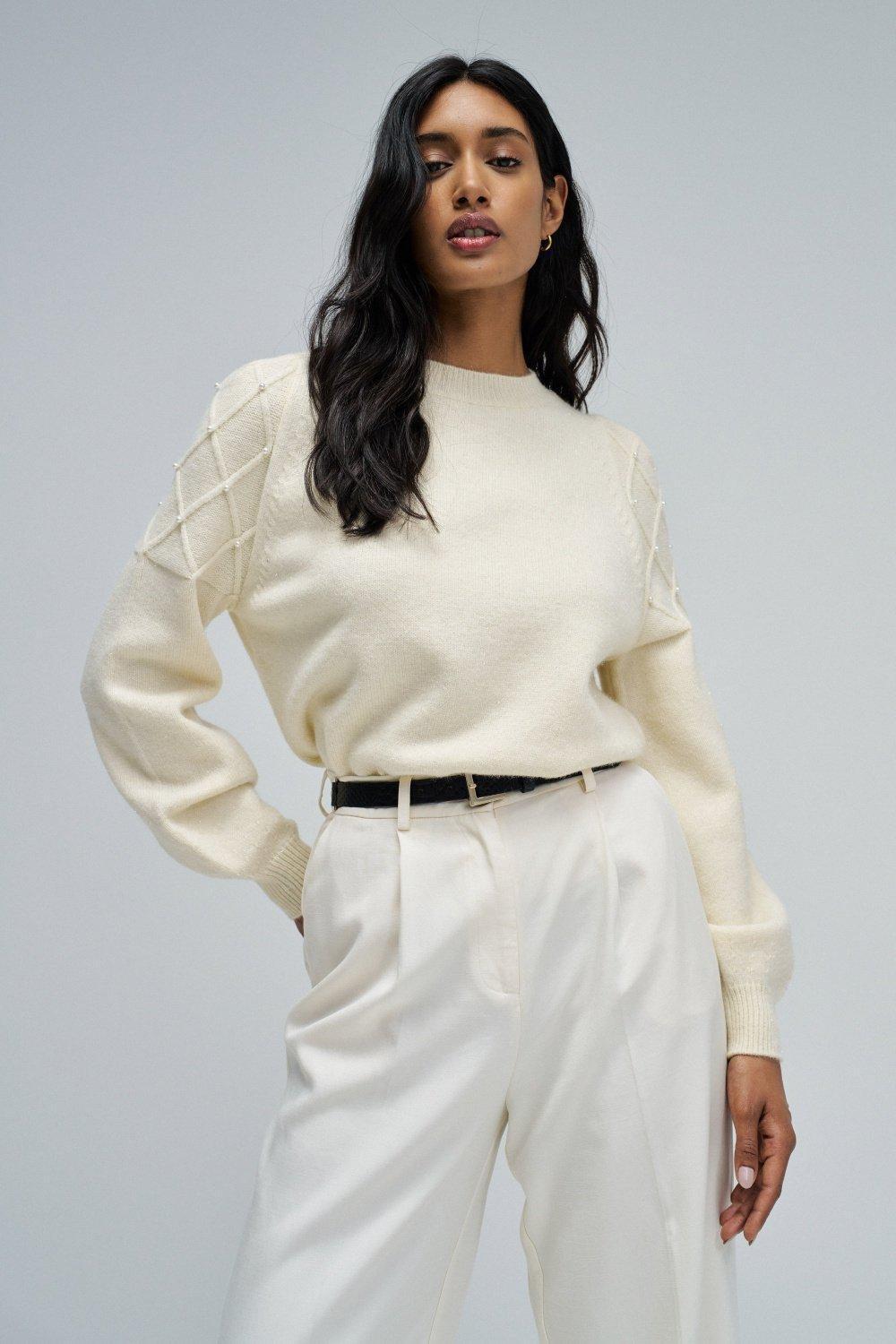 Knit Sweater With S, Pearl, large image number 0