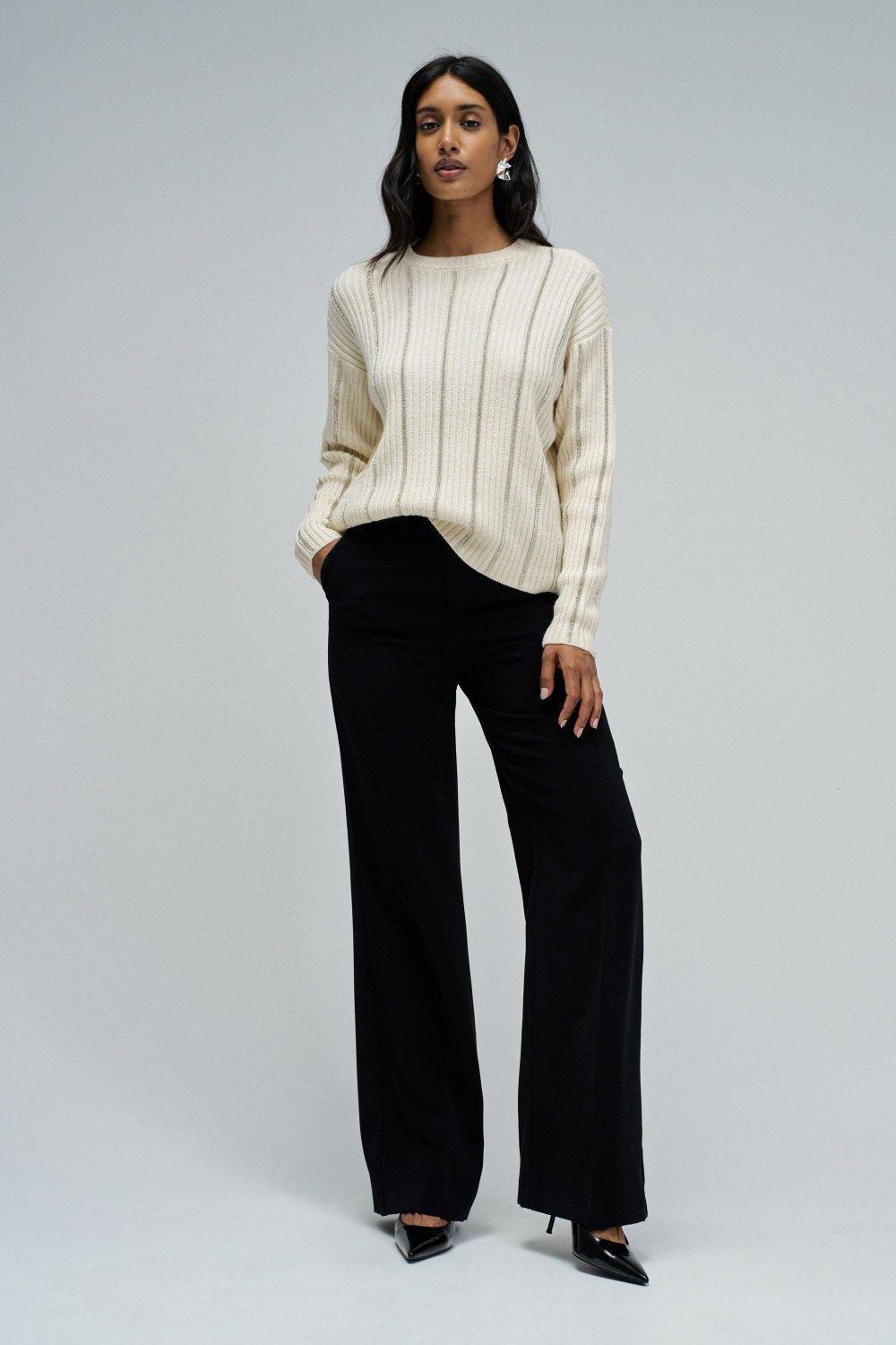 Wool Knit Sweater, Beige, medium
