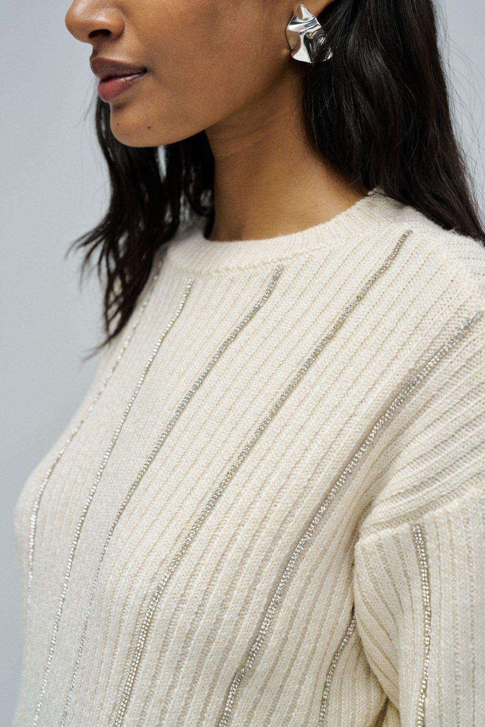 Wool Knit Sweater, Beige, large image number 4