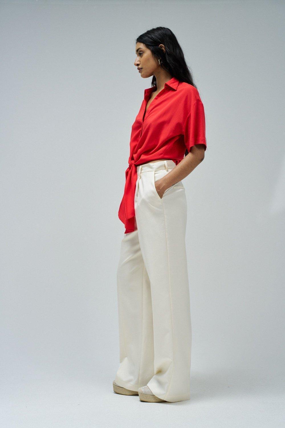 Shirt In Lightdenim With Bow At The Hem&nbsp;, Red, medium