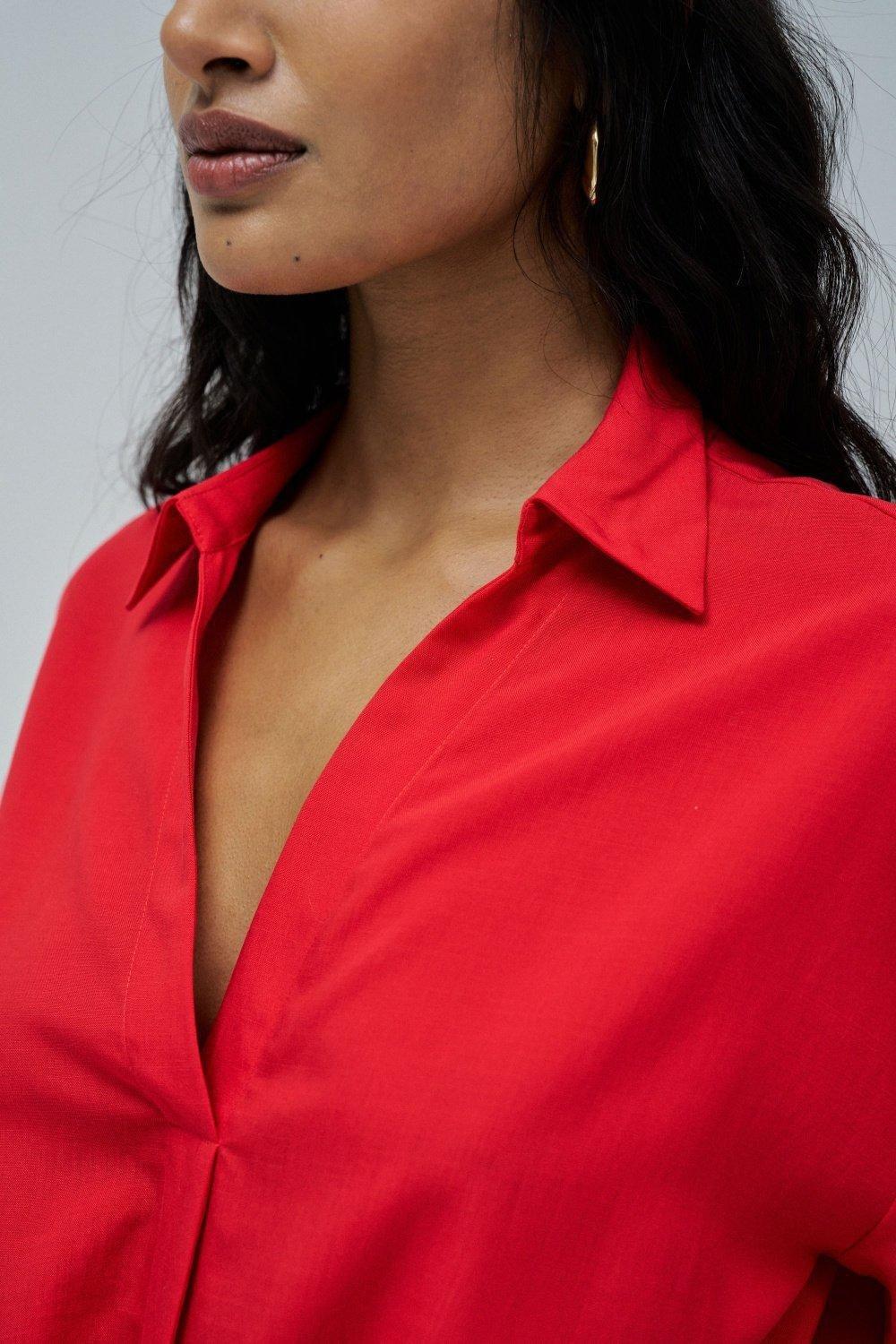 Shirt In Lightdenim With Bow At The Hem , Red, large image number 4