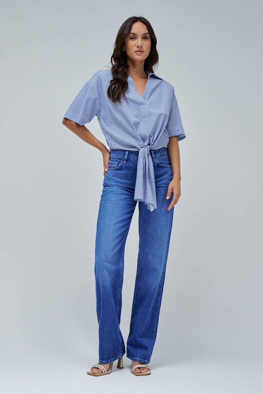 Shirt In Lightdenim With Bow At The Hem&nbsp;, Blue, medium