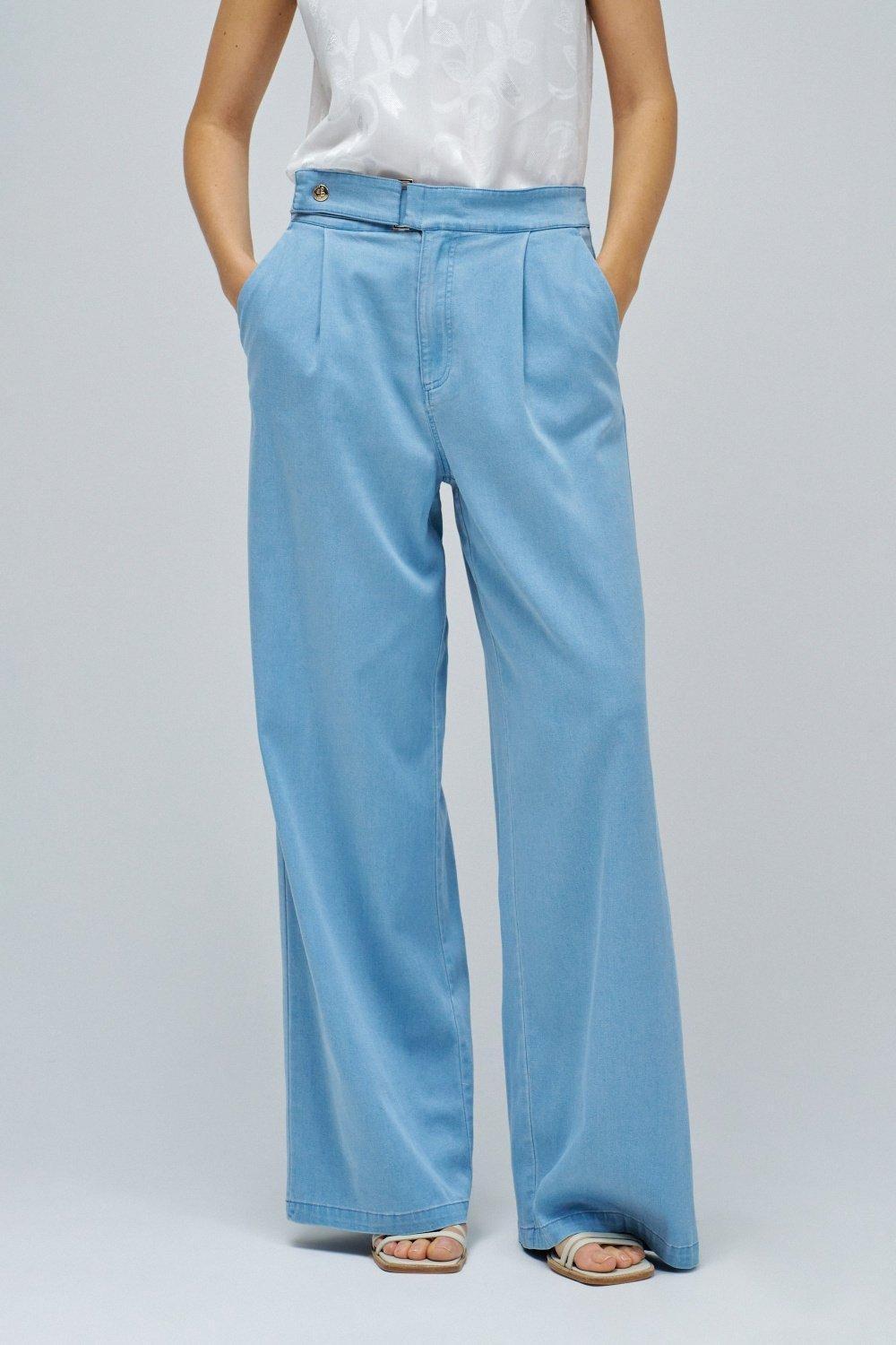 Light Denim Palazzo Trousers , Blue, medium