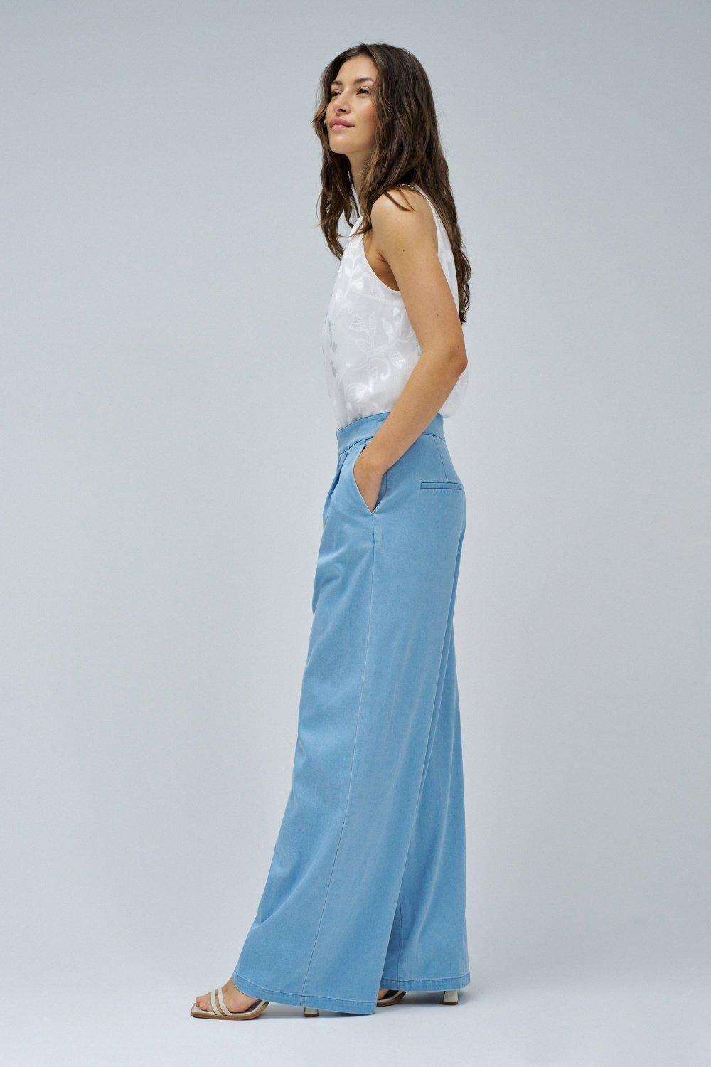 Light Denim Palazzo Trousers&nbsp;, Blue, medium