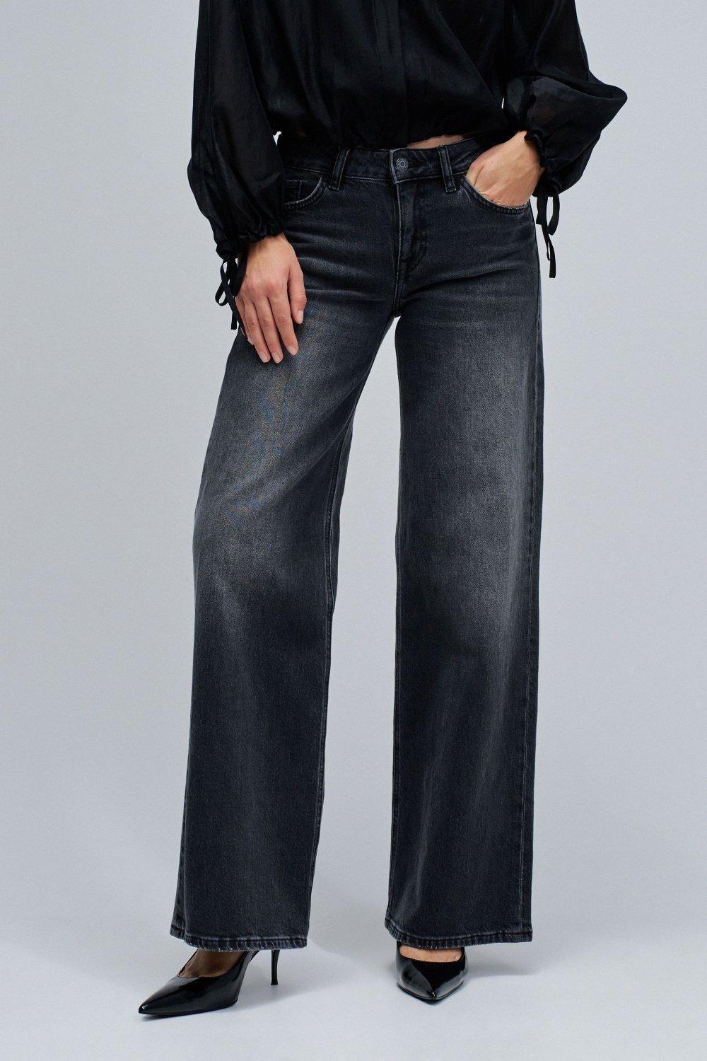 Low Rise Wide Jeans, Black, large image number 0