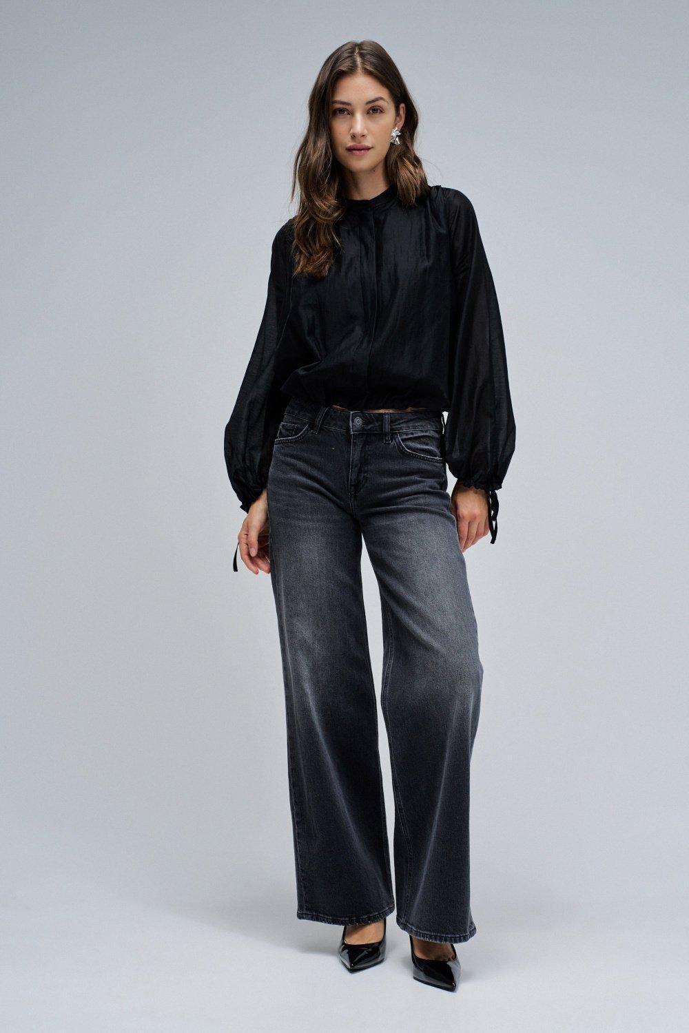 Low Rise Wide Jeans, Black, medium