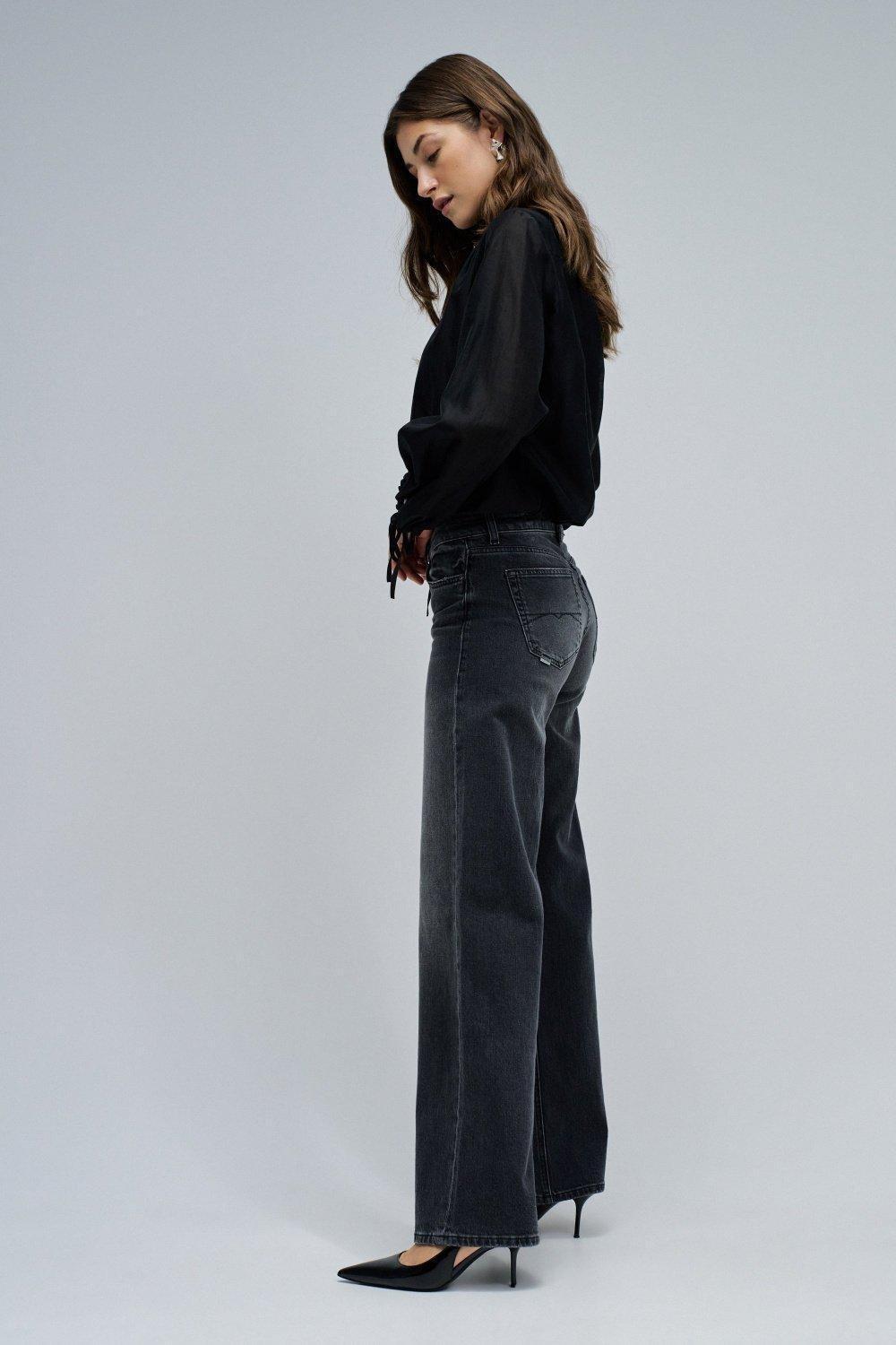 Low Rise Wide Jeans, Black, medium